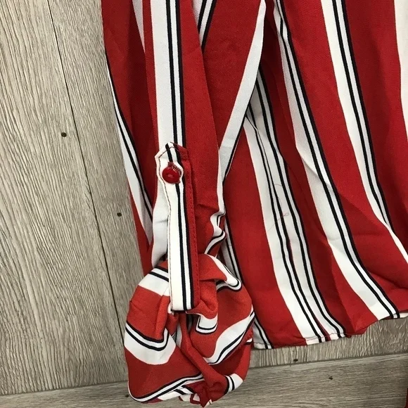 Red Striped Tie Front Button Up Adjustable BB793 - Picture 6 of 8